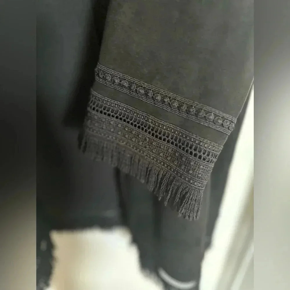 Zara suede fringe boho oversized kimono black whimsygoth size S - Picture 7 of 9